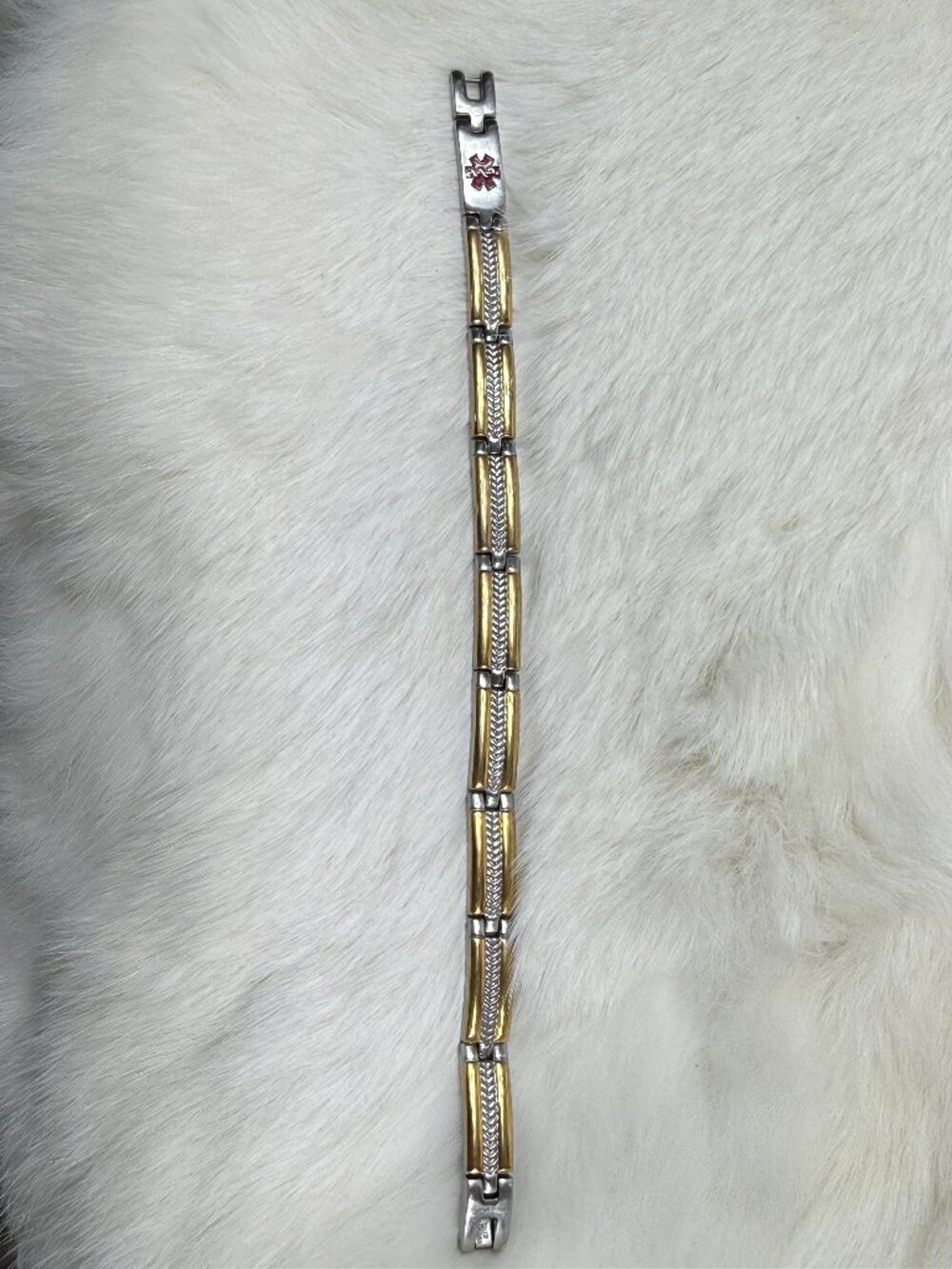 Walgreens Two-Tone Silver & Gold Tone Medical ID Bracelet 8" Stainless Steel